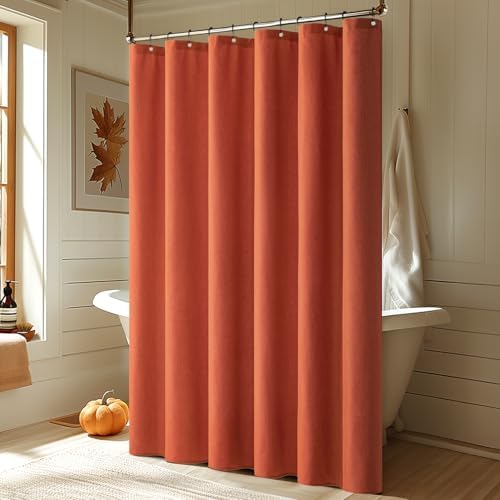 MIULEE Fall Burnt Orange Terracotta Linen Shower Curtain 72*72 Metal Hooks