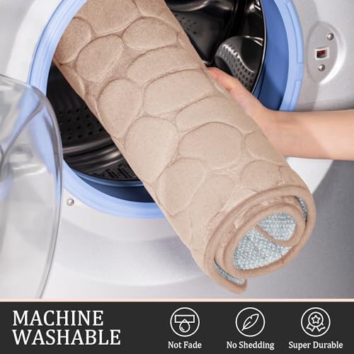 YIHOUSE Bathroom Rugs Mat Set, Memory Foam Bath Mat 2 Piece Khaki