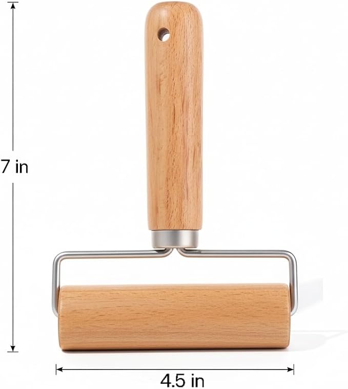 Large T-Shaped Rolling Pin, Wooden Dough Roller with Stainless Steel Frame, Smooth Pastry Roller for Pizza, Cookies, Pie Crust and Baking