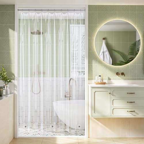 Amazer Clear Shower Curtain Liner, 60x72 Plastic Shower Liner PEVA Medium Weight Inside Shower Curtain for Bathroom with Rustproof Grommets