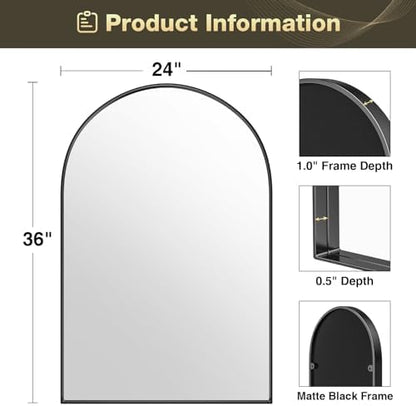 Brightify Arched Mirror, Arched Wall Mirror, 24 x 36 Inch Black Arch Mirror, Metal Frame Black Bathroom Mirror, Arched Top Bathroom Vanity Mirror for Living Room Bedroom Mantel Entryway Hallways