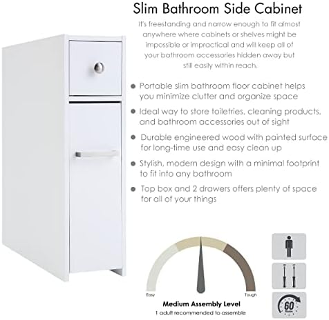 Spirich Slim Bathroom Storage Cabinet with Toilet Paper Holder, White