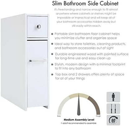 Spirich Slim Bathroom Storage Cabinet with Toilet Paper Holder, White