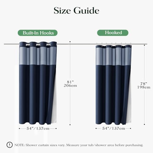 Dynamene Navy Blue Hook Free Waffle Shower Curtain & Snap-in Liner,54x81