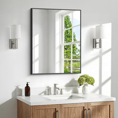 BONEWEI Bathroom Mirror,24x30 inch Wall Mirror for Bathroom Wall Mounted Black Rectangle Square Corner Mirrors,Black Bathroom Mirror for Living Room,Farmhouse,Bedroom Entryway,Horizontal/Vertical