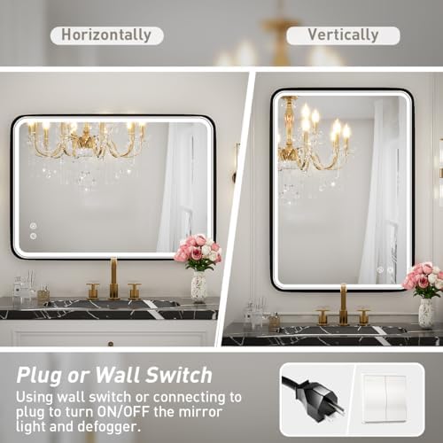20x28 Inch LED Lighted Bathroom Mirror,Black Frame