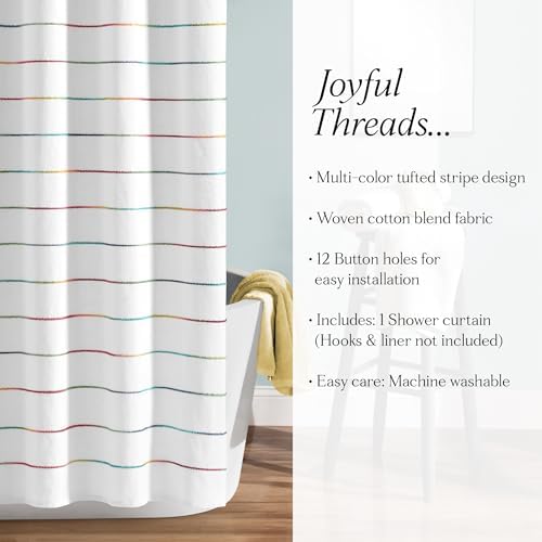 Lush Decor Ombre Stripe Yarn Dyed Cotton Shower Curtain, 72" W x 72" L, Rainbow - Fabric Shower Curtains - Striped Bathroom Curtain - Farmhouse & Coastal Decor