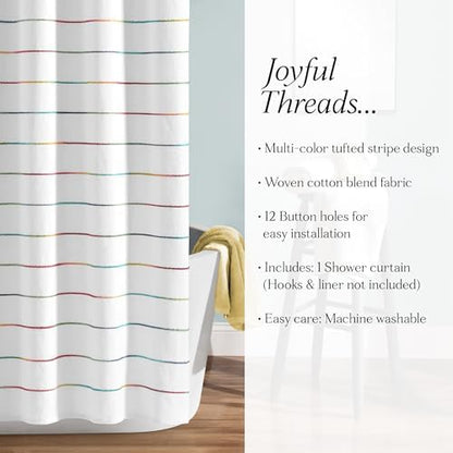 Lush Decor Ombre Stripe Yarn Dyed Cotton Shower Curtain, 72" W x 72" L, Rainbow - Fabric Shower Curtains - Striped Bathroom Curtain - Farmhouse & Coastal Decor