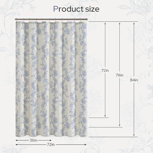 HOMEIDEAS Blue and White Floral Shower Curtain 36x72 Inch
