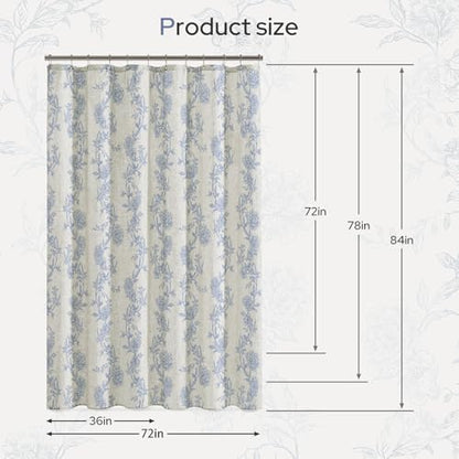 HOMEIDEAS Blue and White Floral Shower Curtain 72x78 Inch