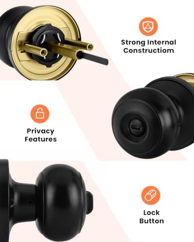 Haidms 5 Pack Matte Black Door Knobs Interior Privacy, Black Interior Door Knobs for Bedroom or Bathroom Classic Round Doorknobs Hardware