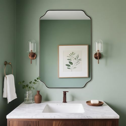 ANDY STAR Brushed Bronze Scalloped Mirror, 24"x32" Bathroom Vanity Mirror, Unique Rectangular Bathroom Mirror with Stainless Steel Metal Framed, Wall Mounted Decorative Mirror (Horizontal/Vertical)