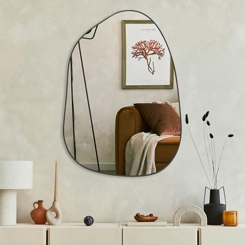 PERFNIQUE Irregular Wall Mirror Asymmetrical Mirror, 27''x19'' Black Mirror for Bathroom Bedroom Living Room Entryway, Decorative Modern Wall Decor, Wall Mounted Mirror (Black, 27''x19'')
