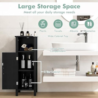 Giantex Narrow Bathroom Storage Cabinet with Adjustable Shelf (Black)