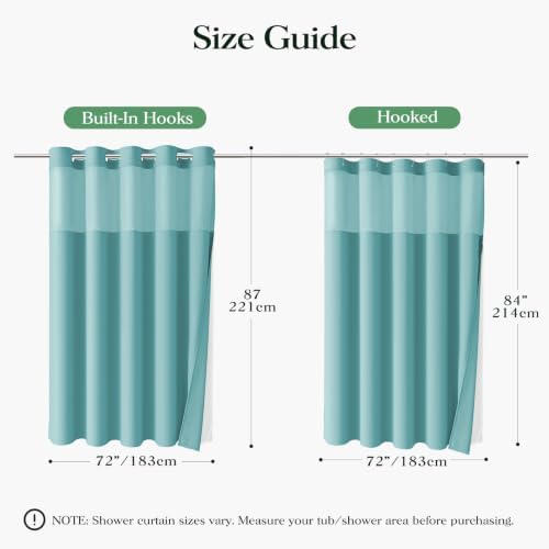 Dynamene Teal Hook Free Waffle Shower Curtain & Snap-in Fabric Liner,72x87