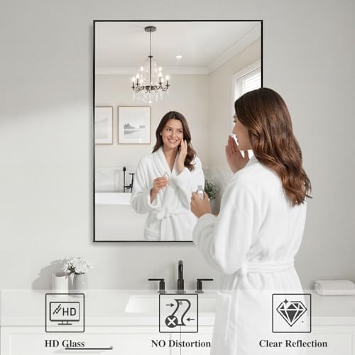 Koonmi Black Mirrors for Wall, 30x36 Inch Bathroom Mirror, Rectangular Wall Mirror for Living Room Bedroom Bathroom, Hangs Horizontally or Vertically