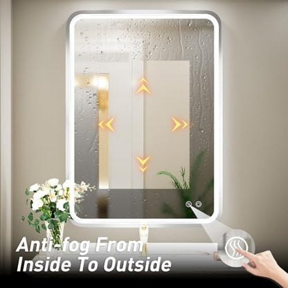 24x36 Inch LED Sliver Frame Bathroom Mirror,3-Color