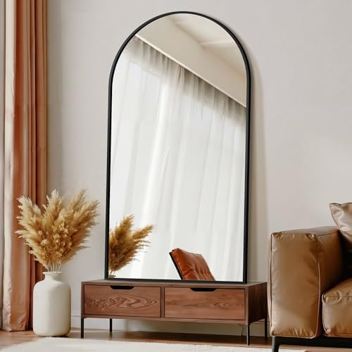 Arched Bathroom Mirror for Wall, 55" x 30" Metal Frame Vanity Mirror, Black