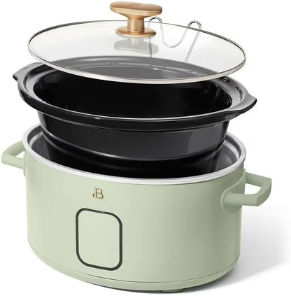 B 6 Qt Programmable Slow Cooker with Digital Timer, 5 Cooking Functions, Removable Ceramic Pot, Tempered Glass Lid, Dishwasher Safe (Sage Green)