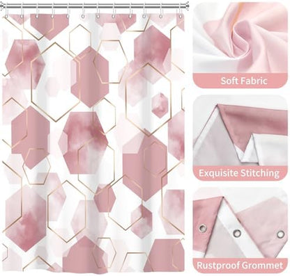 deFouliao Pink Modern Shower Curtain Geometric Grid Art Abstract Waterproof Bathroom Curtain for Bathtub Home Hotel Decor, Washable with Hooks, 72x78 Inch