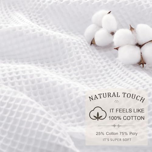 Waterproof Waffle Shower Curtain Heavyweight Cotton Fabric White 72Wx72L
