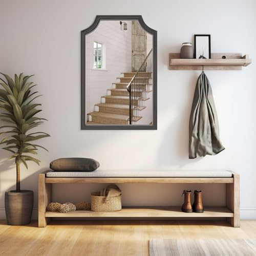WallBeyond Scalloped Wood Mirror for Small Bathroom Vanity 20x30 Inch Rectangle Wall Mirror Decor for Hallway Bedroom Living Room Home (Black)