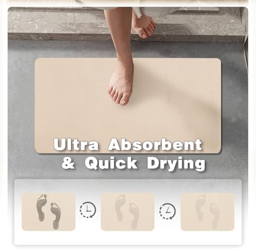 TYUU Thin Bath Mat, Small Bathroom Rugs Non Slip Washable, 16x24 Beige