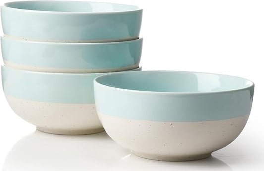 AISBUGUR Cereal Bowls Set of 4, 26oz Large Soup Bowls for Kitchen, Ceramic Serving Bowls for Oatmeal, Salad, Pasta, Soup, Dessert, Dishwasher & Microwave Safe, Blue