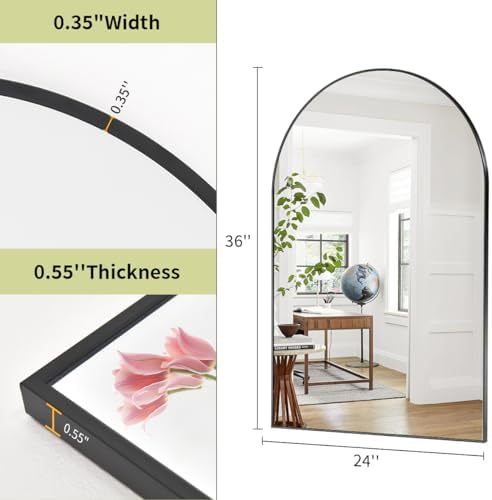 BEAUTYPEAK 24"x36" Arch Bathroom Wall Mirror, Black