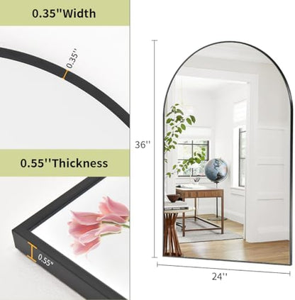 BEAUTYPEAK 24"x36" Arch Bathroom Wall Mirror, Black
