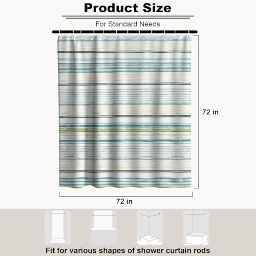 Neutral Minimalist Striped Shower Curtain, Ocean Modern Aesthetic Abstract Rustic Shower Curtains for Bathroom, Waterproof Bath Curtain with Hooks Machine Washable Bathtub Curtains 72x72 Inch Blue