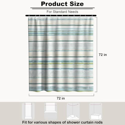 Neutral Minimalist Striped Shower Curtain, Ocean Modern Aesthetic Abstract Rustic Shower Curtains for Bathroom, Waterproof Bath Curtain with Hooks Machine Washable Bathtub Curtains 72x72 Inch Blue