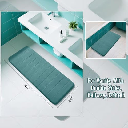 Yimobra Long Bath Mat 44"x24", Super Soft Quick Dry Memory Foam Bathroom Rug, Water Absorbent, Non Slip Backing Machine Washable for Tub Shower, Thick Comfort Support, Teal