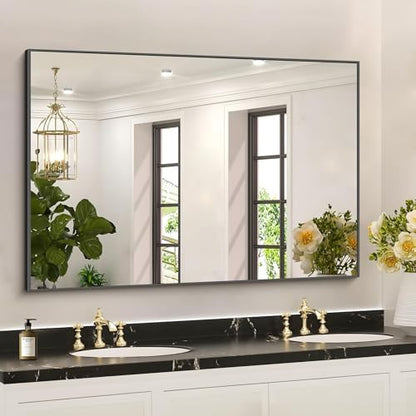 COFENY 36x50inch Bathroom Mirror, Black Rectangle Mirrors with Thin Metal Frame, Large Rectangular Wall Mirror for Bathroom, Living Roomm, Hair Salon, Big Farmehouse Mirror Hang Horizontal/Vertical