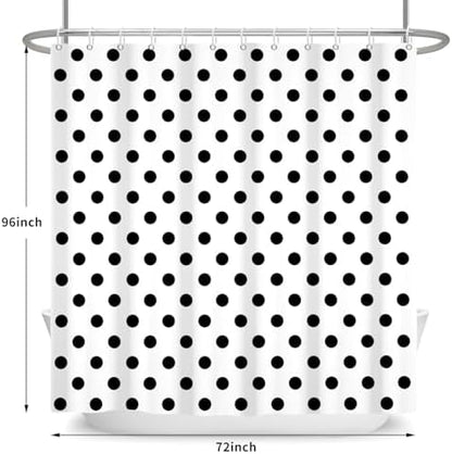 Polka Dots Shower Curtain, Black White Waterproof Fabric Shower Curtain for Bathroom with Modern Abstract Geometric Circle Bath Curtain Decor with Hooks, Machine Washable, 72''Wx96''L