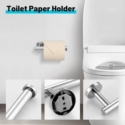 Chrome Bathroom Hardware Set, 6 Pieces Towel Bar Towel Holder Set Includes 19.68/23.6in Towel Bar, Toilet Paper Holder,Towel Ring and Towel Hook Wall Mount Bathroom Accessories Set