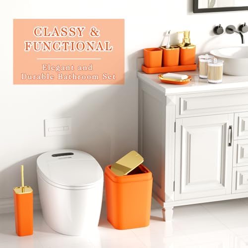 XLHOMO Bathroom Accessory Set - 24PCS Luxury Bathroom Accessories Set, Bathroom Sets with Shower Curtain and Rugs, Orange Bathroom Set with Trash Can, Toothbrush Holder & Soap Dispenser for Home Decor