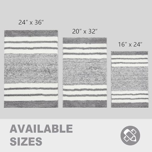 CozeCube Grey Striped 24"x16" Non Slip Washable Bath Mat