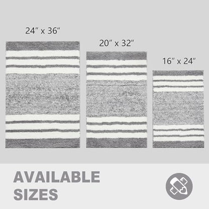 CozeCube Grey Striped 36"x24" Non Slip Washable Bath Mat