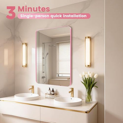 24" x 28" Pink Bathroom Mirrors for Over Sink,Aluminum Frame