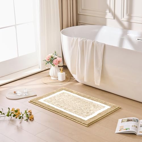 CozeCube Beige Bath Mat 47"x24" Non Slip Washable Rug