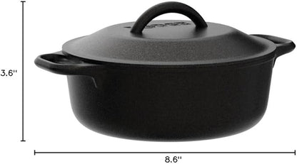 Lodge Cast Iron Dutch Oven 2 Quart - Loop Handle Cooking Vessel - Even Heat Retention - Oven-Safe, Versatile Pot