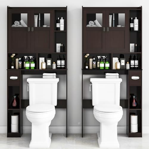 Vabches Over The Toilet Storage Cabinet with Doors and Shelves, Espresso