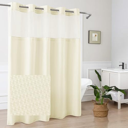 Mrs Awesome No Hook Cream Shower Curtain with Snap-in Fabric Liner 71x74