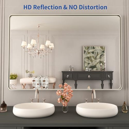 WEER Brushed Nickel Bathroom Vanity Mirror 48X32 Inch