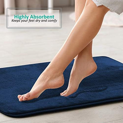 Clara Clark 3 Piece Bathroom Rugs Bath Mat Set, Velvet Memory Foam Bath Mats for Bathroom - Non-Slip, PVC Backing Bath Rugs, Washable - Dries Quickly, Blue