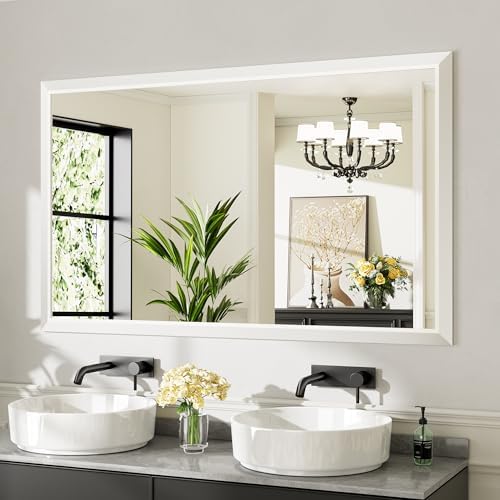 Briivue Bathroom Wall Mirror, White Metal Frame, 60x36 Inch