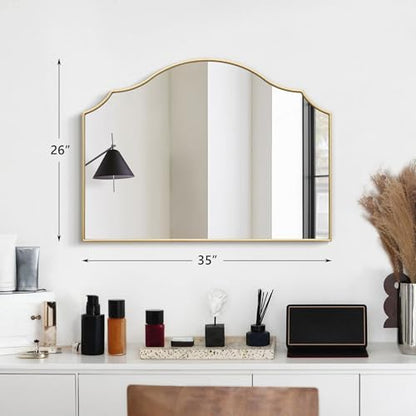 Besdomus Gold Scalloped Dresser Mirror: 35"x26" Wooden Bathroom Mirror