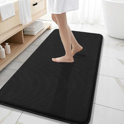 OLANLY Memory Foam Bathroom Runner Rugs 47x20, Absorbent Long Mat, Black