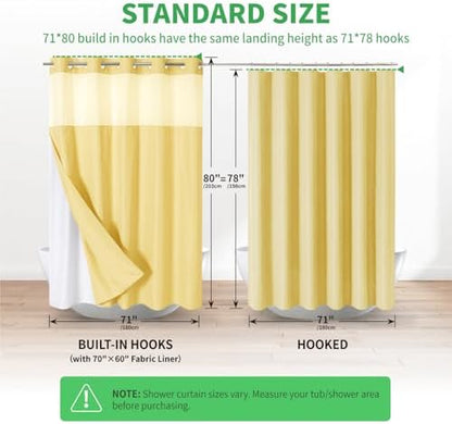 eachope No Hook Linen Texture Shower Curtain with Snap-in Liner,71x80 Gold